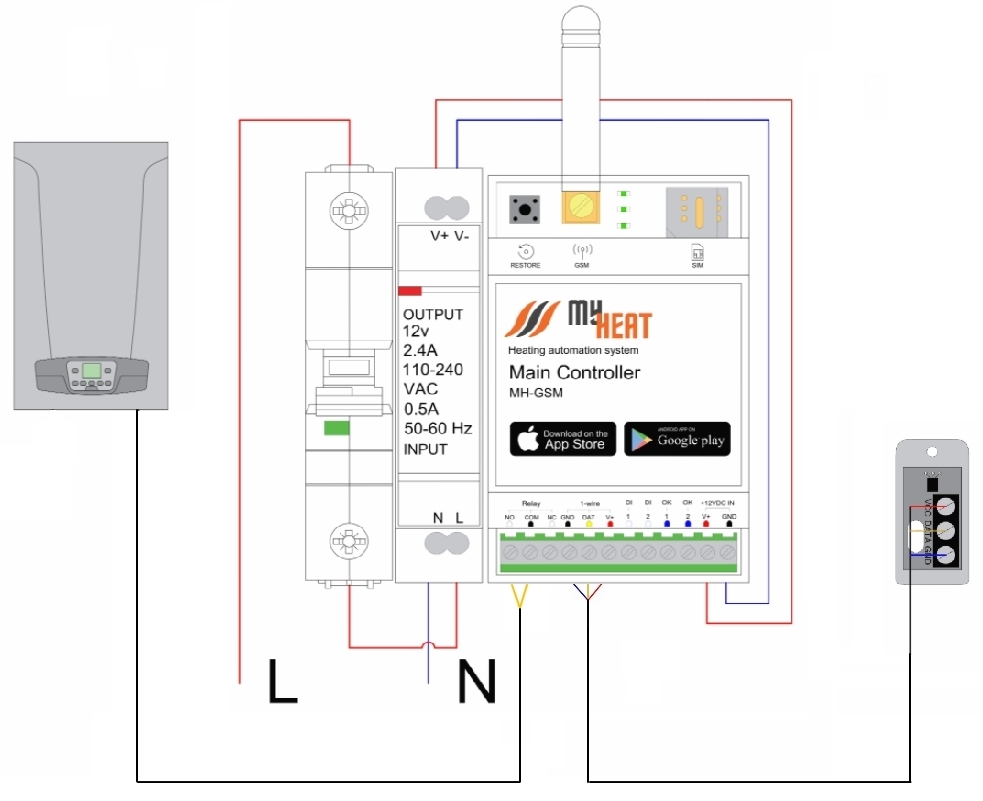 Схема подключения My Heat GSM