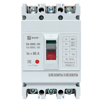 Автоматический выключатель ВА-99МL 100/ 80А 3P 18кА EKF Basic